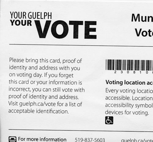 Part of a guelph civic voter card