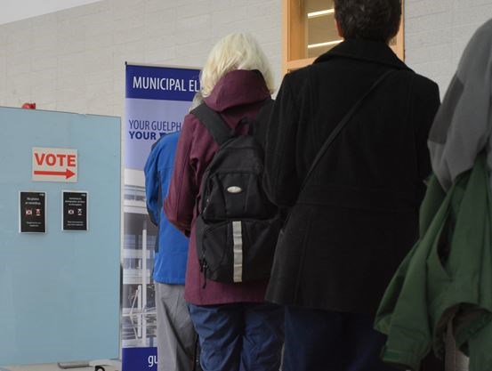 Voters lining up at a Guelph polling station
