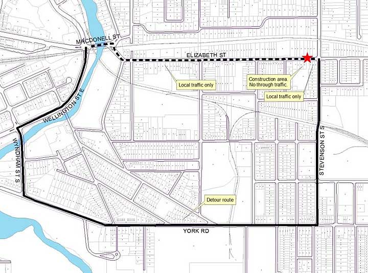 Map of the Elizabeth street closure starting May 27