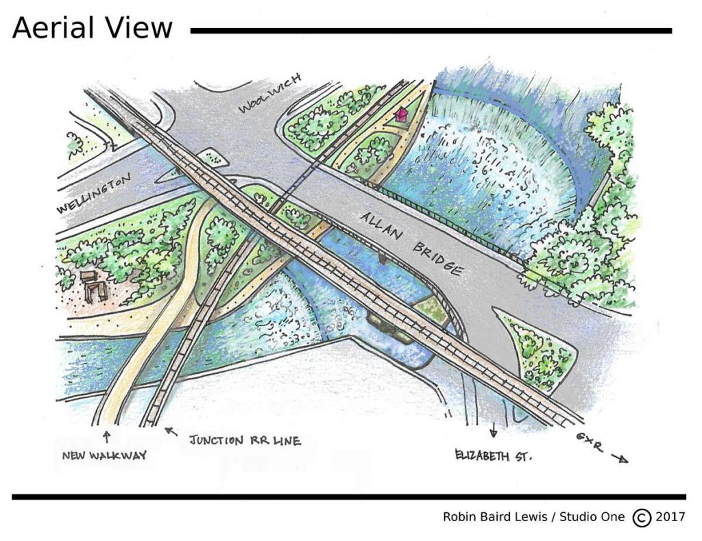 Ward To Downtown Bridges And How They Affect The Trans Canada Trail   TwoDamProposal Aerial View 1024x790 