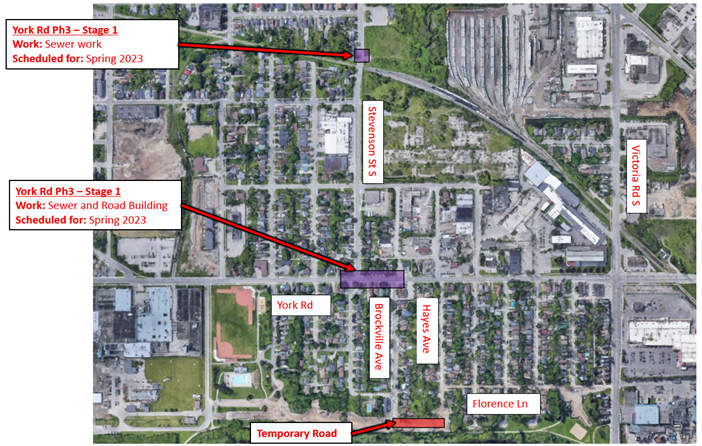 Map of York Road construction area – full road closure March 2023